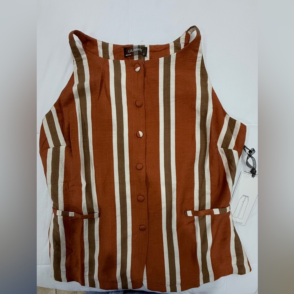 Lulumari‎ Brown and White Striped Top